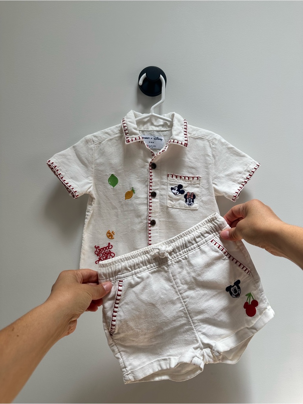 Old Navy x Disney Collab, White Toddler Matching Shirt & Short Set with Red Trim